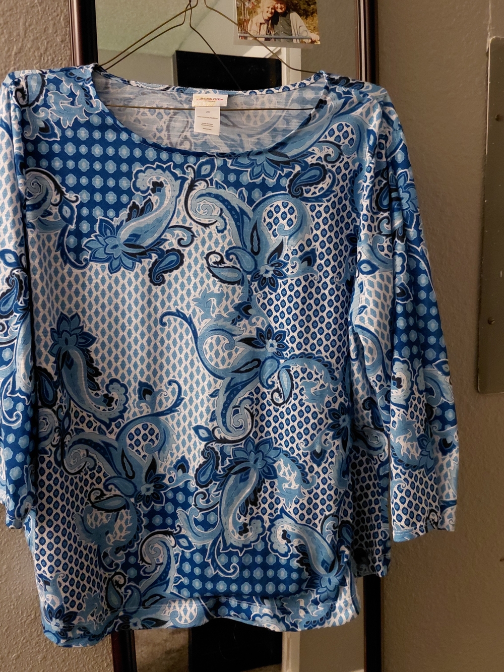 Ruby Rd. Blue Paisley & Geometric Long Sleeve Top